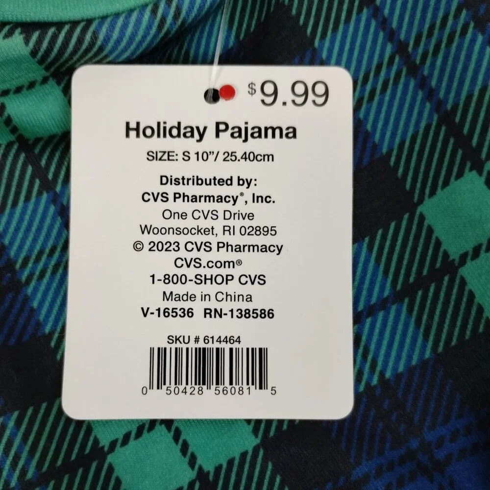 Pet Central Dog Small 10 inch Holiday Pajamas Green and Blue Tartan Plaid